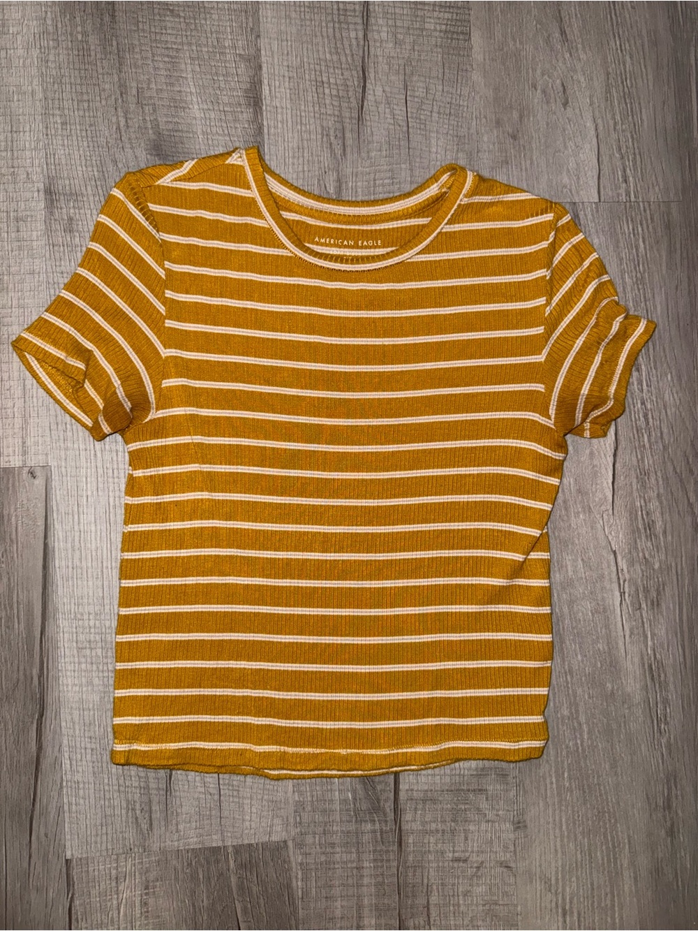 American Eagle Outfitters Mustard Stripe Ribbed Short Sleeve Tee